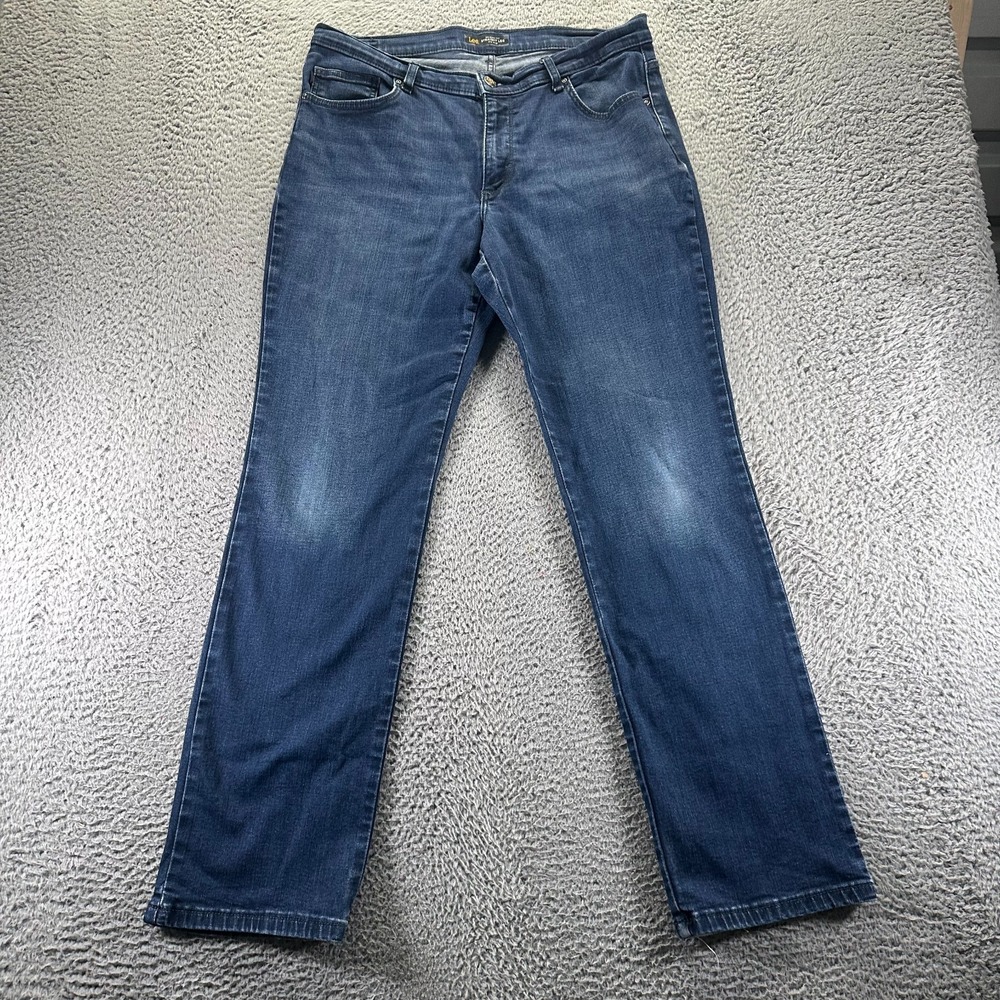 Lee Jeans Men 34x31 Blue Cotton Denim Straight Stretch Relaxed Workwear Faded